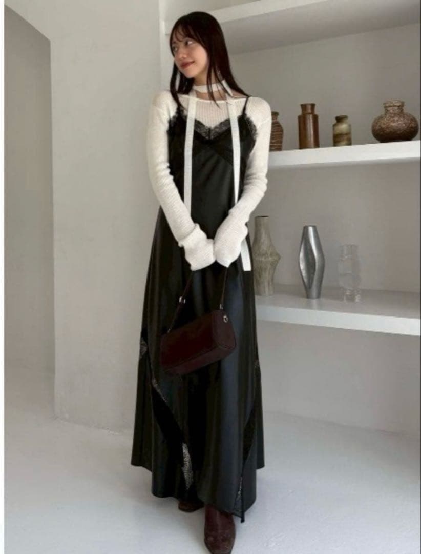 FRAY I.D レーストリムスリップドレス ワンピース BLK ブラック 1