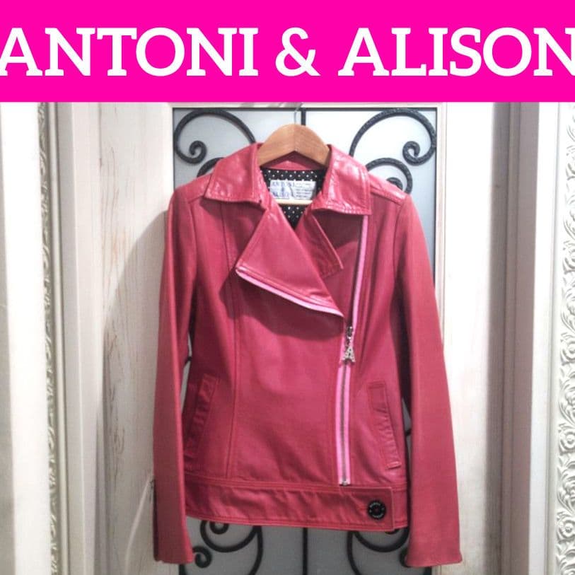 寄付　対象　アントニアリソン　ライダース　ジャケット　革　ピンク　L　牛　ボタン