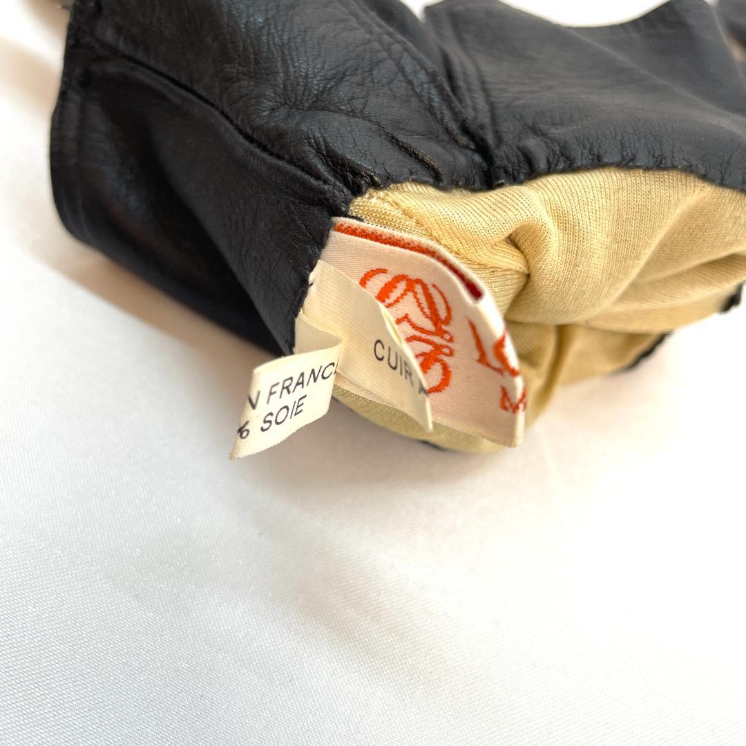 Y512-51 LOEWE ロエベ レザーグローブ 黒 アナグラム ゴールド金具