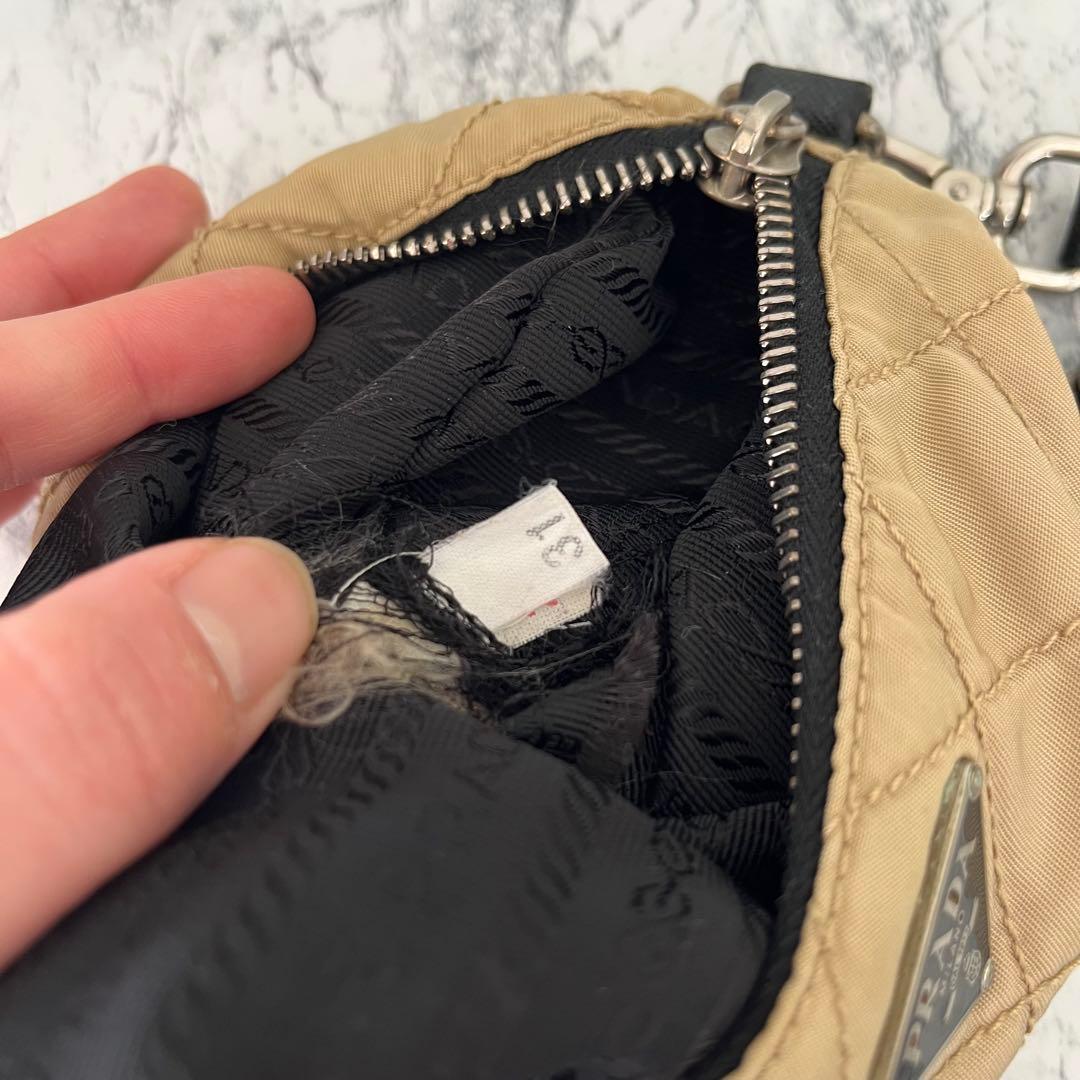 美品 PRADA プラダ 三角プレート キルティング チェーン ハンドバッグ