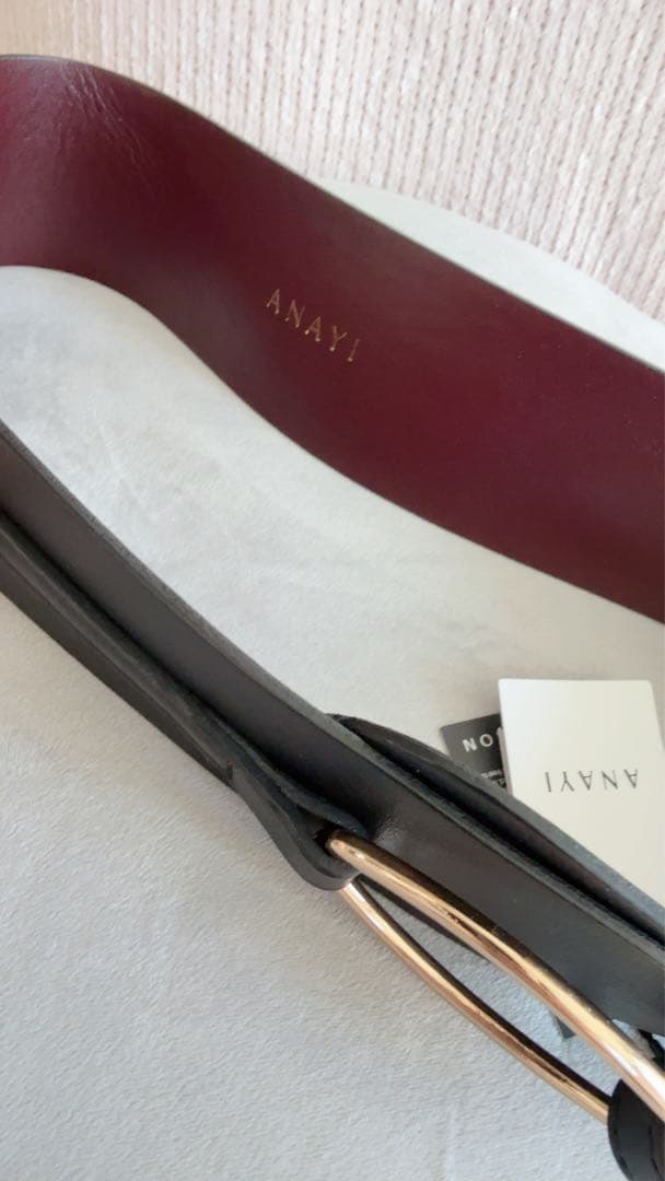 ANAYI ブラック バーガンディ レザーベルト