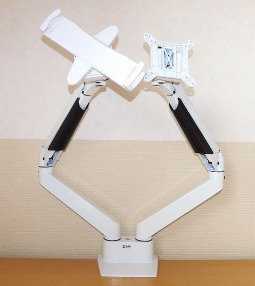 サンワサプライ デュアル モニターアーム タブレット用ホルダー付