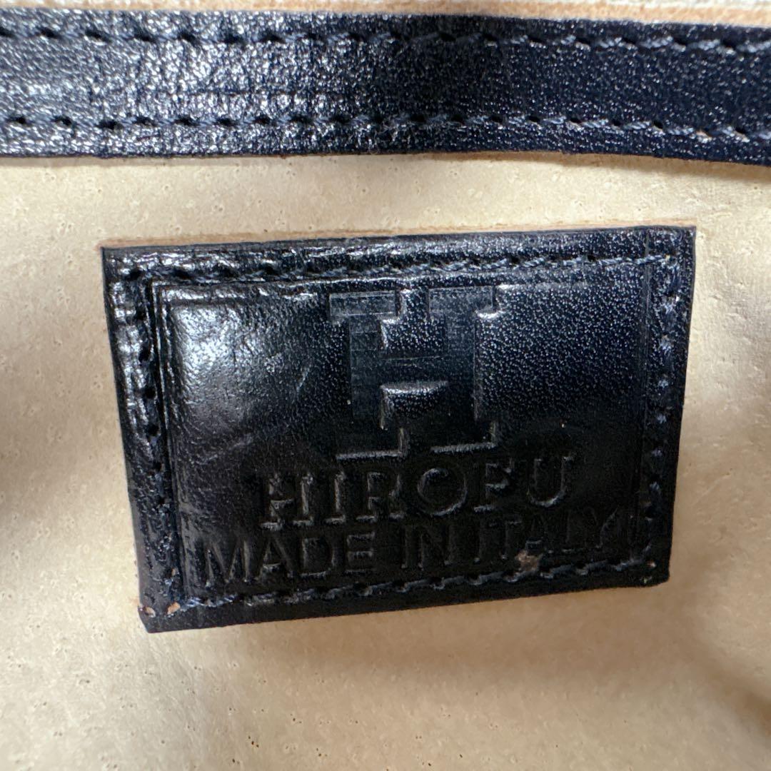 良品✨HIROFU ヒロフ レザー ハンドバッグ Hロゴ ネイビー ゴールド金具