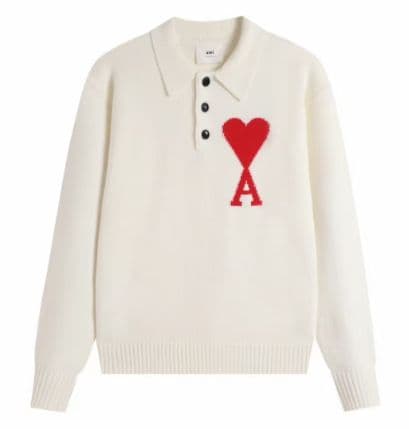 AMI PARIS ホワイト ポロセーター ハート刺繍