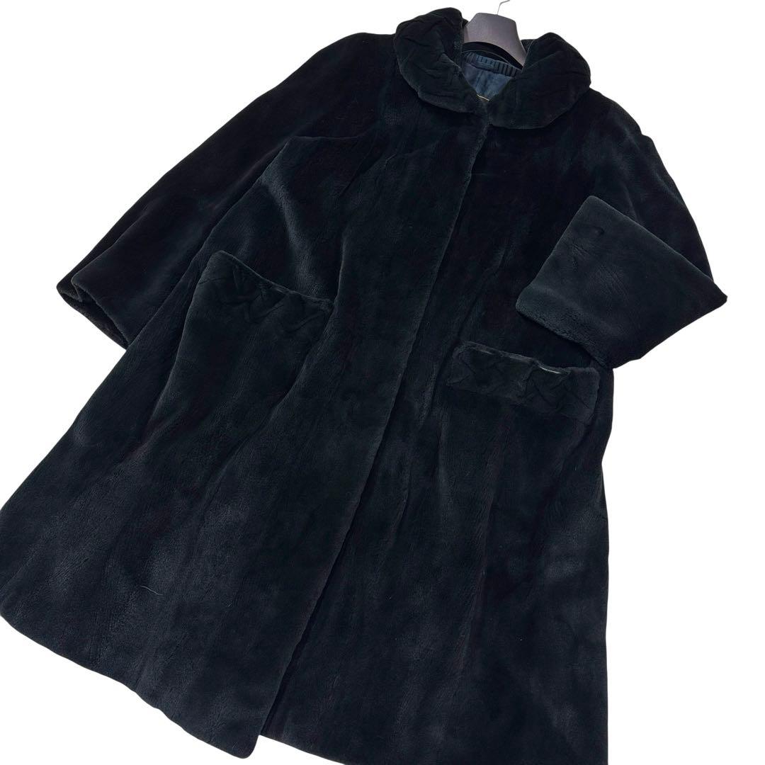 エンバ ミッドナイトブルー シェアードミンク ロングコート レディース XL