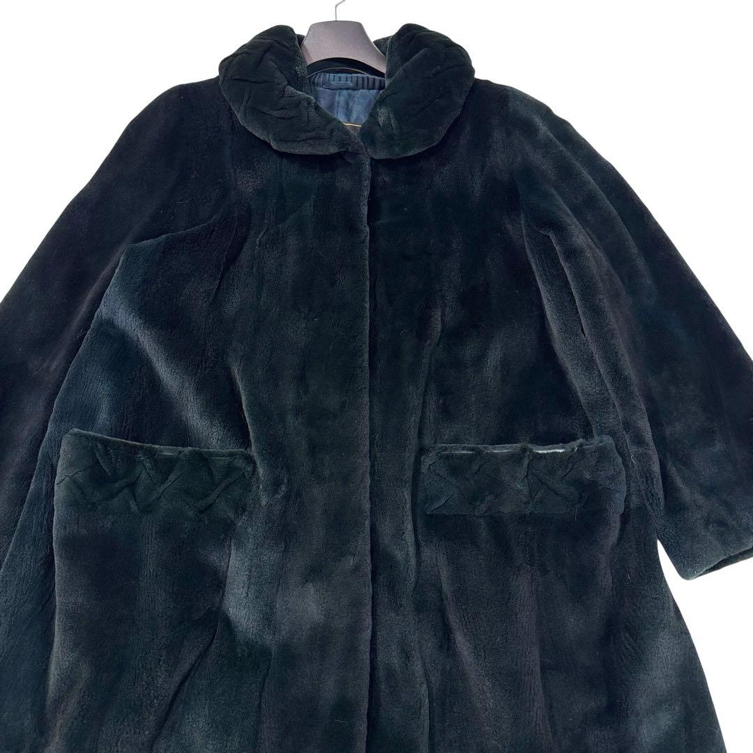 エンバ ミッドナイトブルー シェアードミンク ロングコート レディース XL