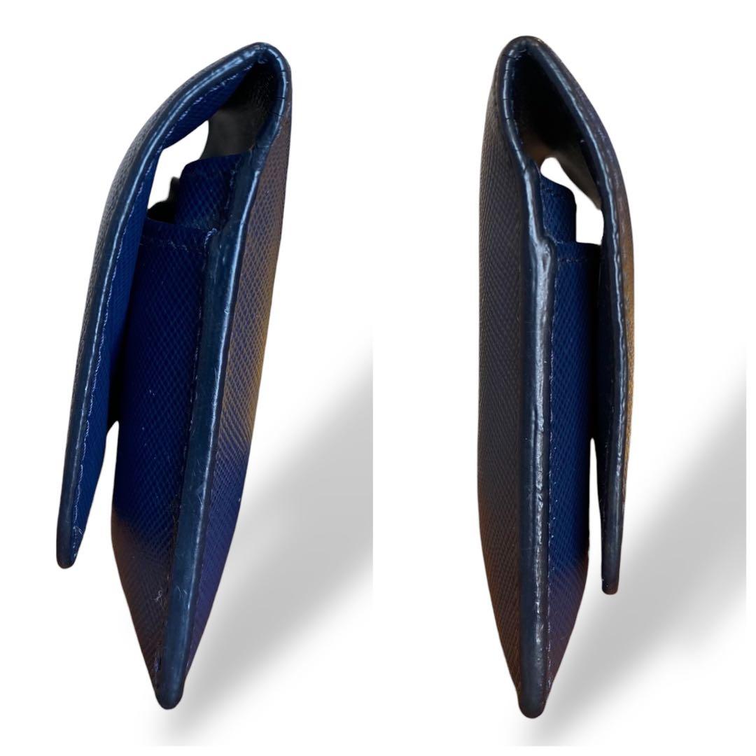 美品　PRADA　名刺入れ ネイビー サフィアーノレザー