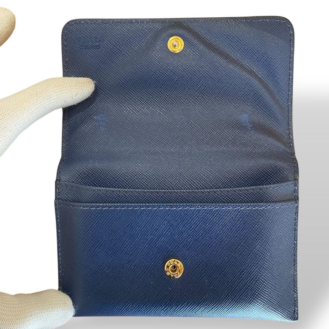 美品　PRADA　名刺入れ ネイビー サフィアーノレザー