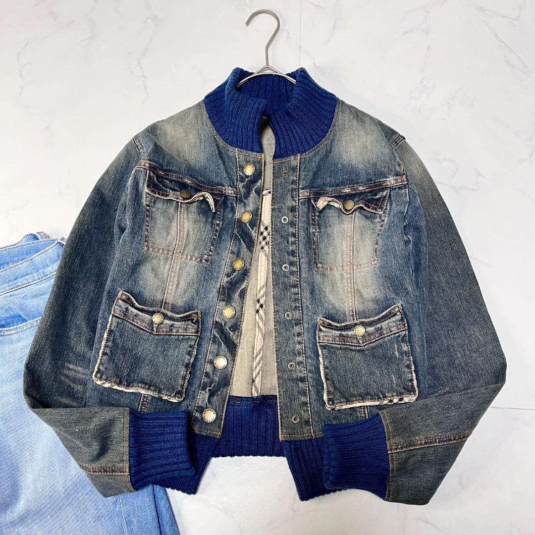バーバリー ブルーレーベル デニムジャケット リブ切替 ヴィンテージ加工 38