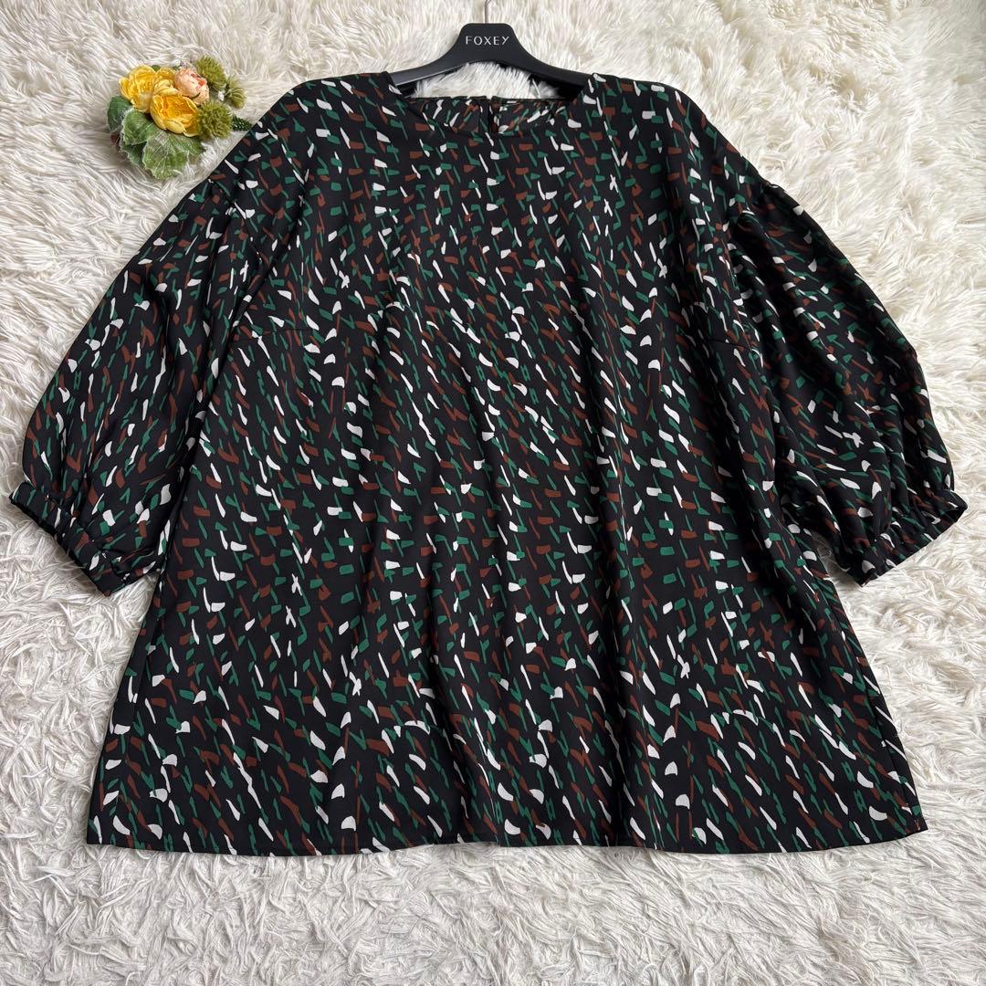 未使用級 22年♡レリアン プリントバルーン七分袖ブラウス チュニック 13+