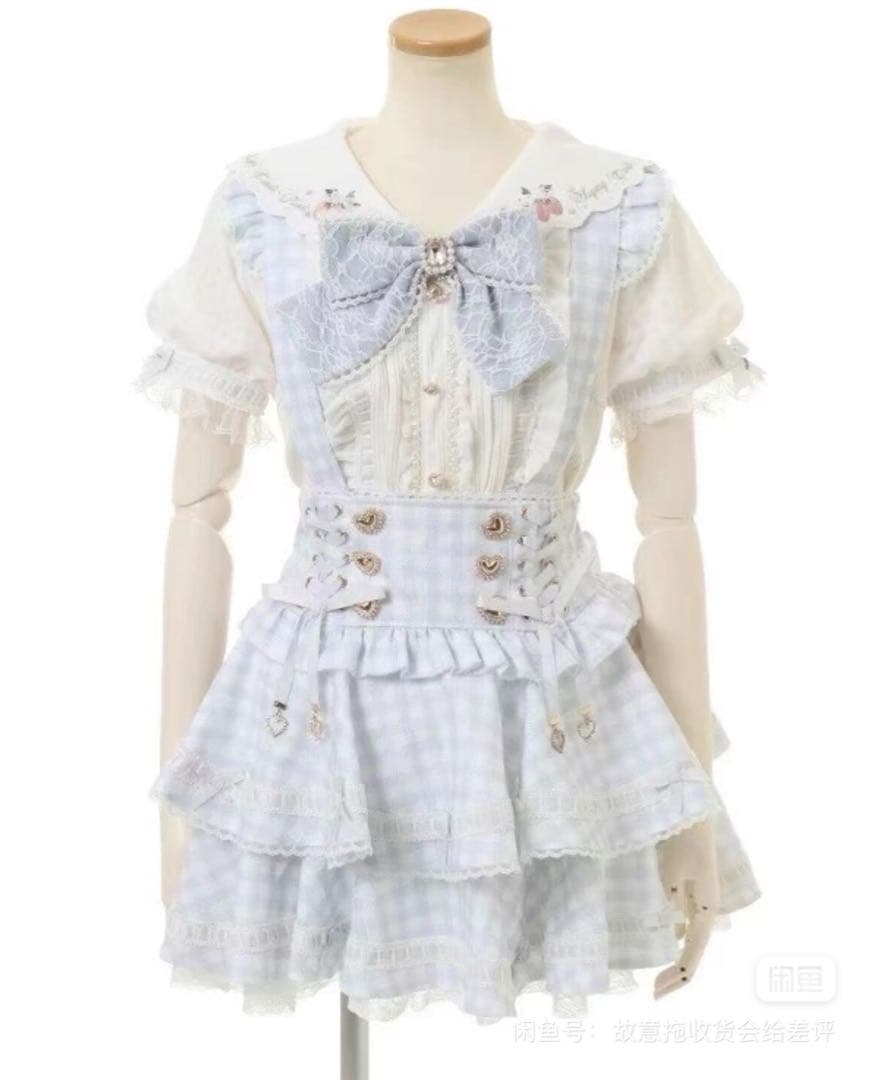 LIZLISA はしごリボンギンガムティアードスカパン ブルー　水色