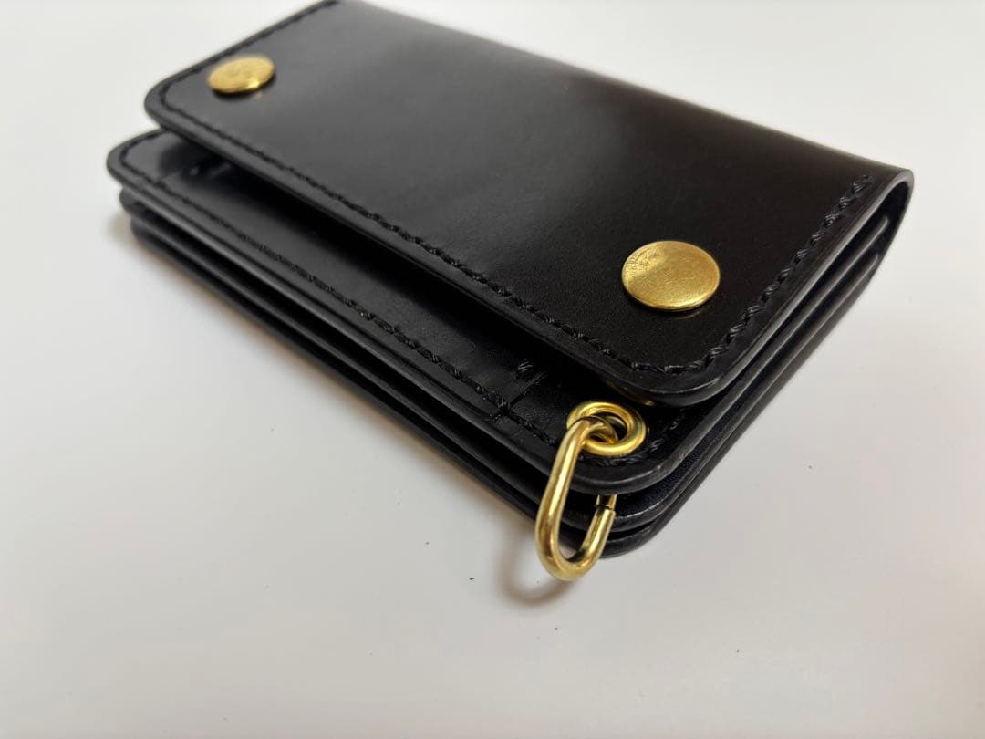 Staryan 黒　　ヌメ革ロマネスク　トラッカーウォレット　三層　真鍮