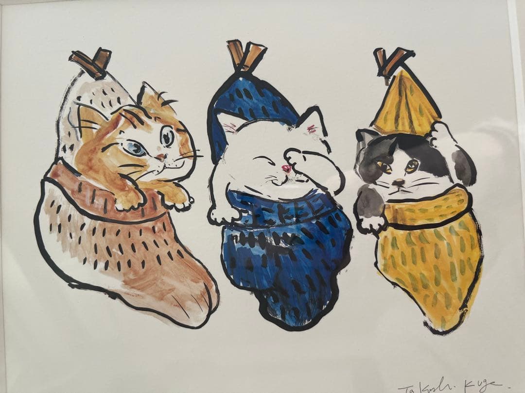 久下貴史　吊り下がりソックス猫　版画　マンハッタナーズ