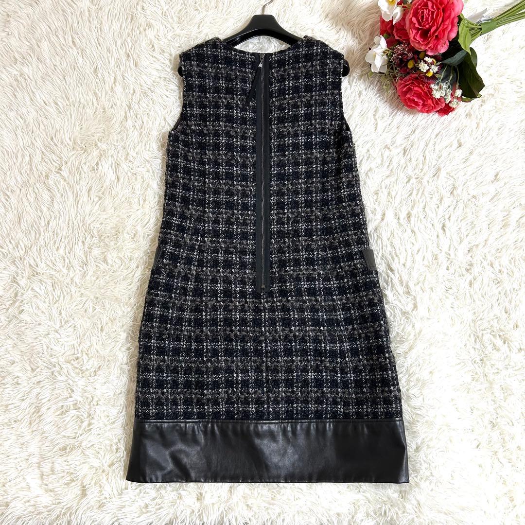 極美品✨定価15.3万 フォクシー 秋冬に◎ ツイード レザー ワンピース 40