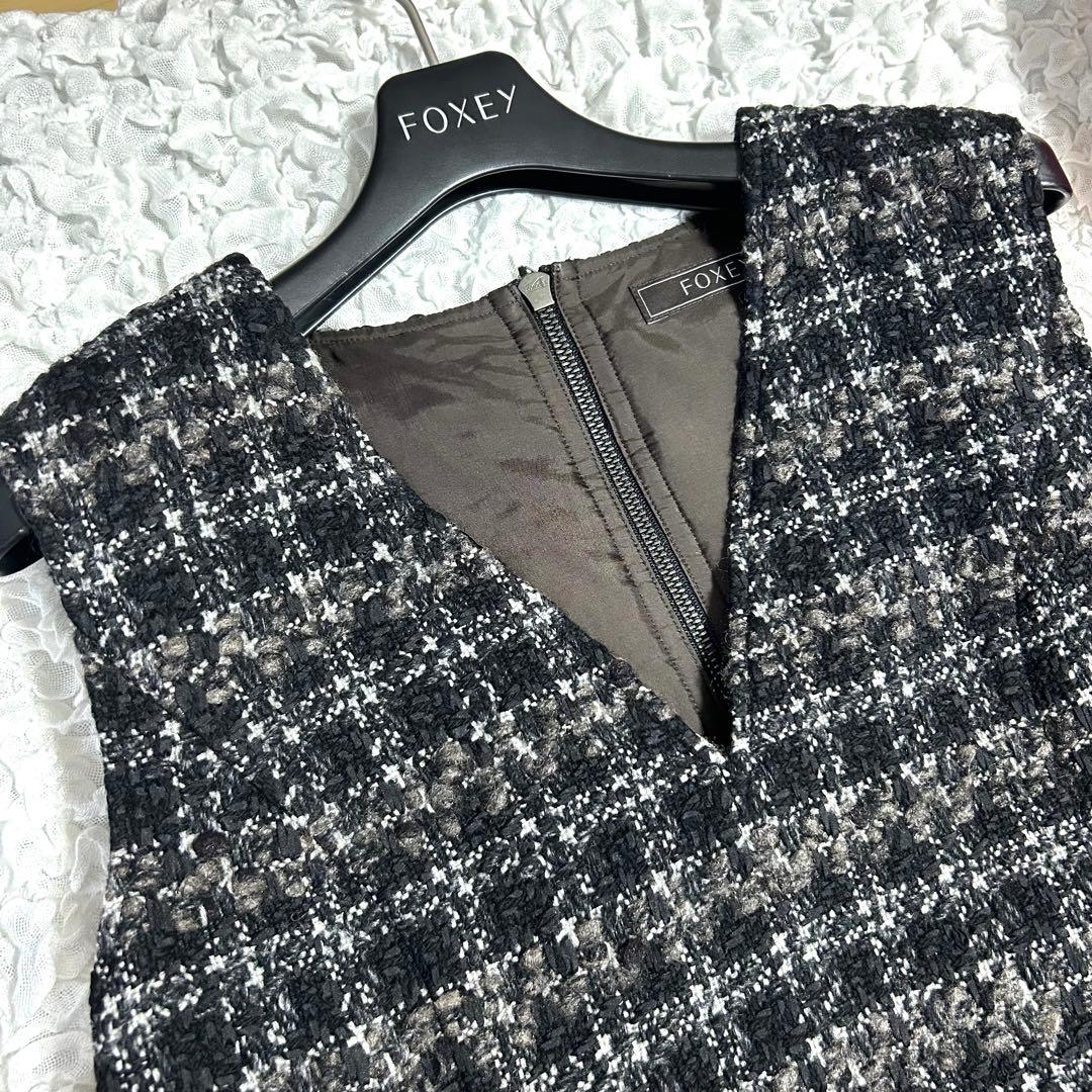 極美品✨定価15.3万 フォクシー 秋冬に◎ ツイード レザー ワンピース 40