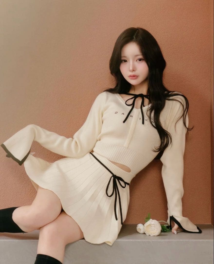 Darich ウエストオープンリボンデザインニットミニワンピース