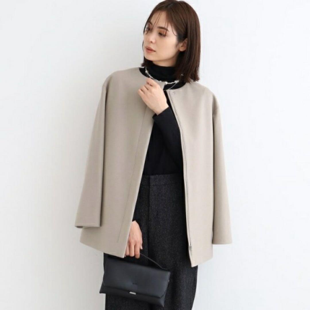 【美品】INDIVI 定価4.4万 2023AW ノーカラーコート ウール100