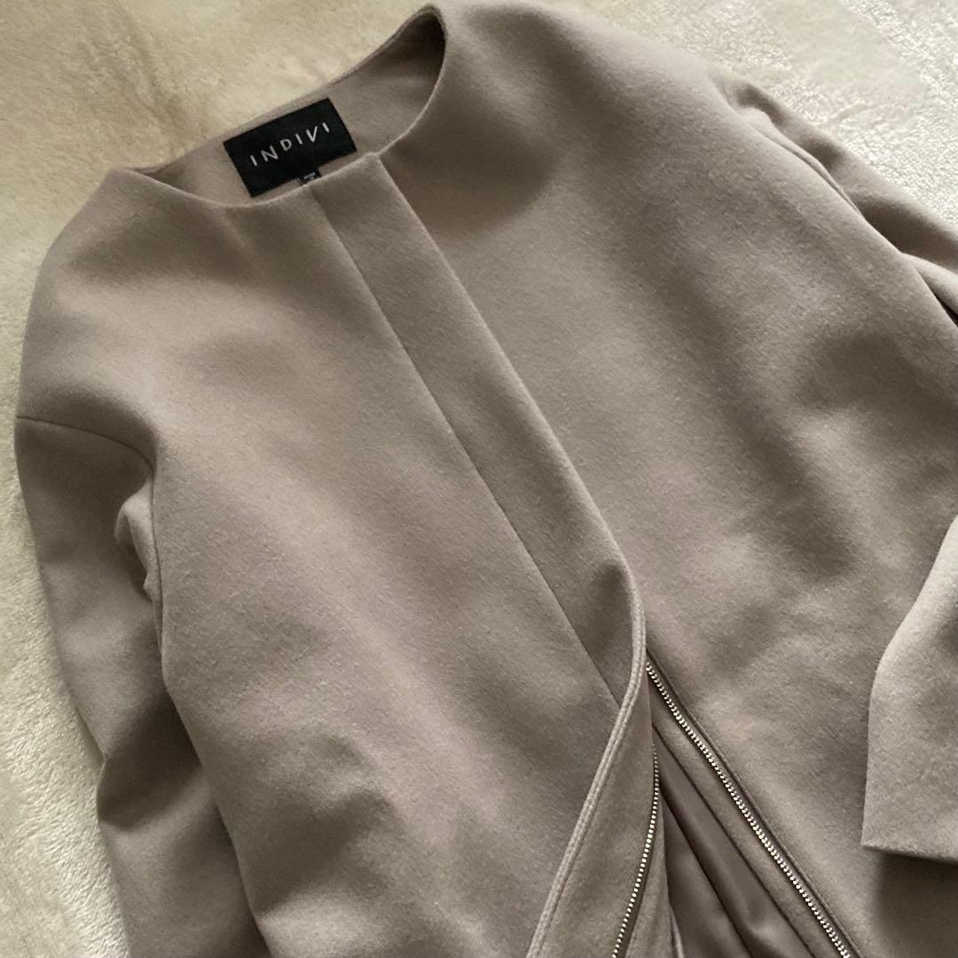 【美品】INDIVI 定価4.4万 2023AW ノーカラーコート ウール100