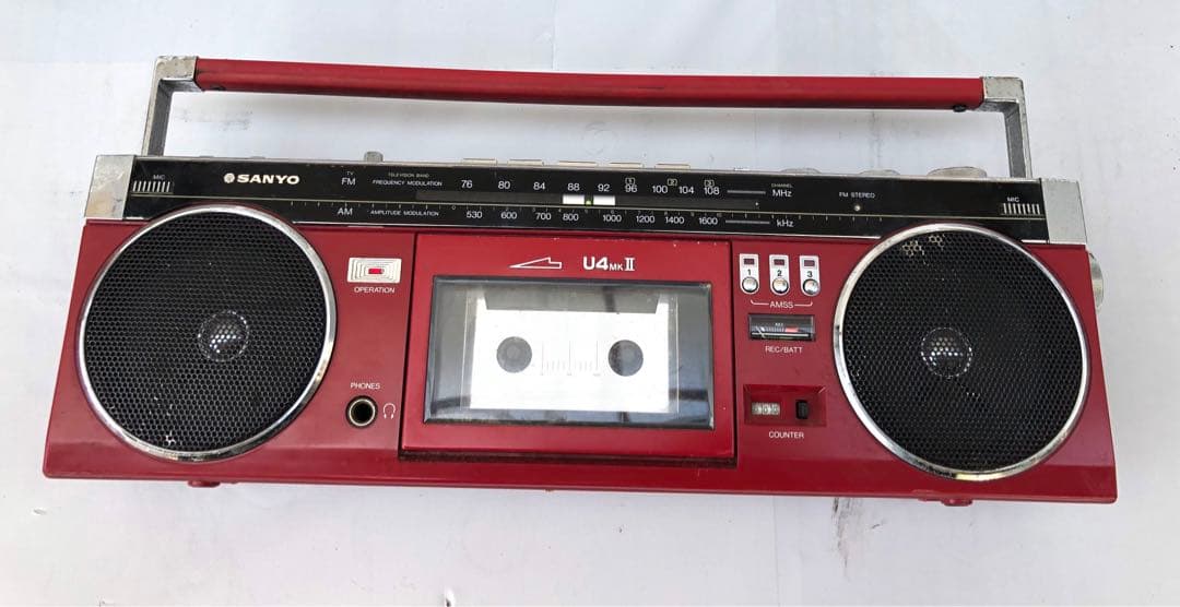 SANYO MR-U4MK2 赤　ラジカセ 昭和レトロ動作訳あり(D193)