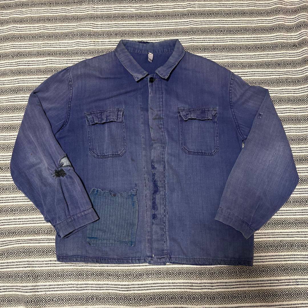 60s フレンチワークジャケット ヘリンボーン フェード ユーロ