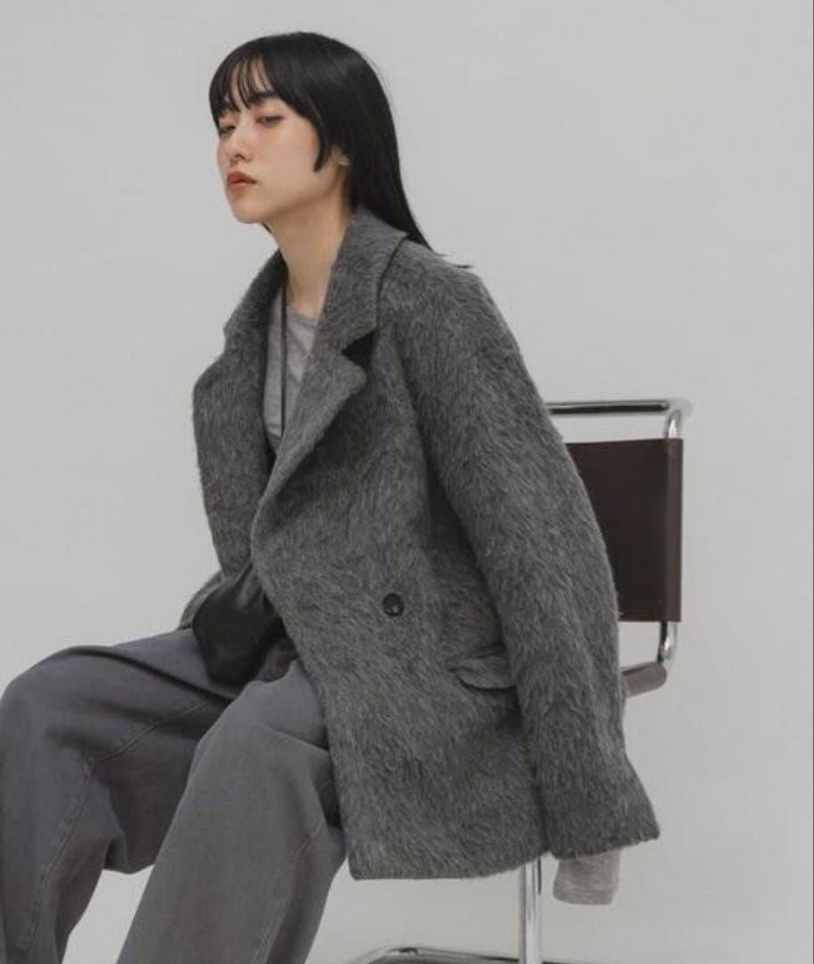 KBF コート アウター シャギーテーラードジャケット チャコールグレー