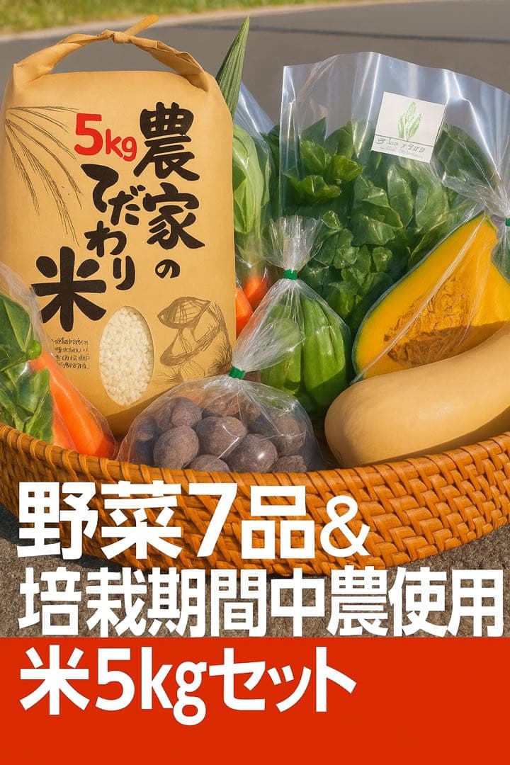 堀農園★野菜7品＆栽培期間中農薬不使用米5kgセット