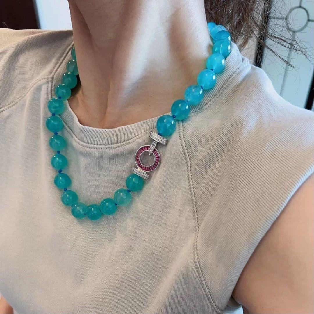 ZEP　天然石 アマゾナイト ネックレス モザンビーク産 氷種 大玉