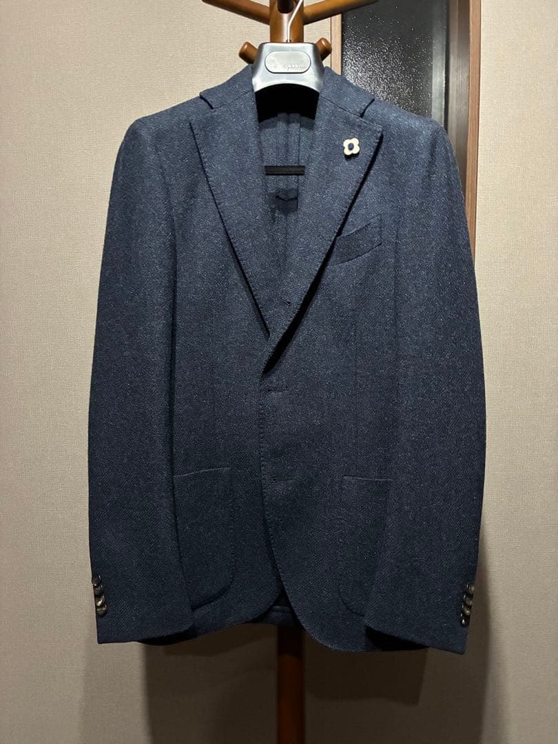 LARDINI ツイード テーラードジャケット 42 ネイビー