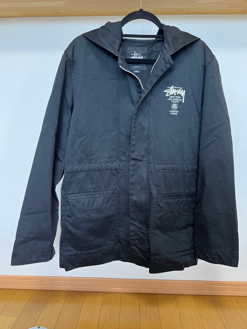 Stussy ブラック カバーオール フード付き