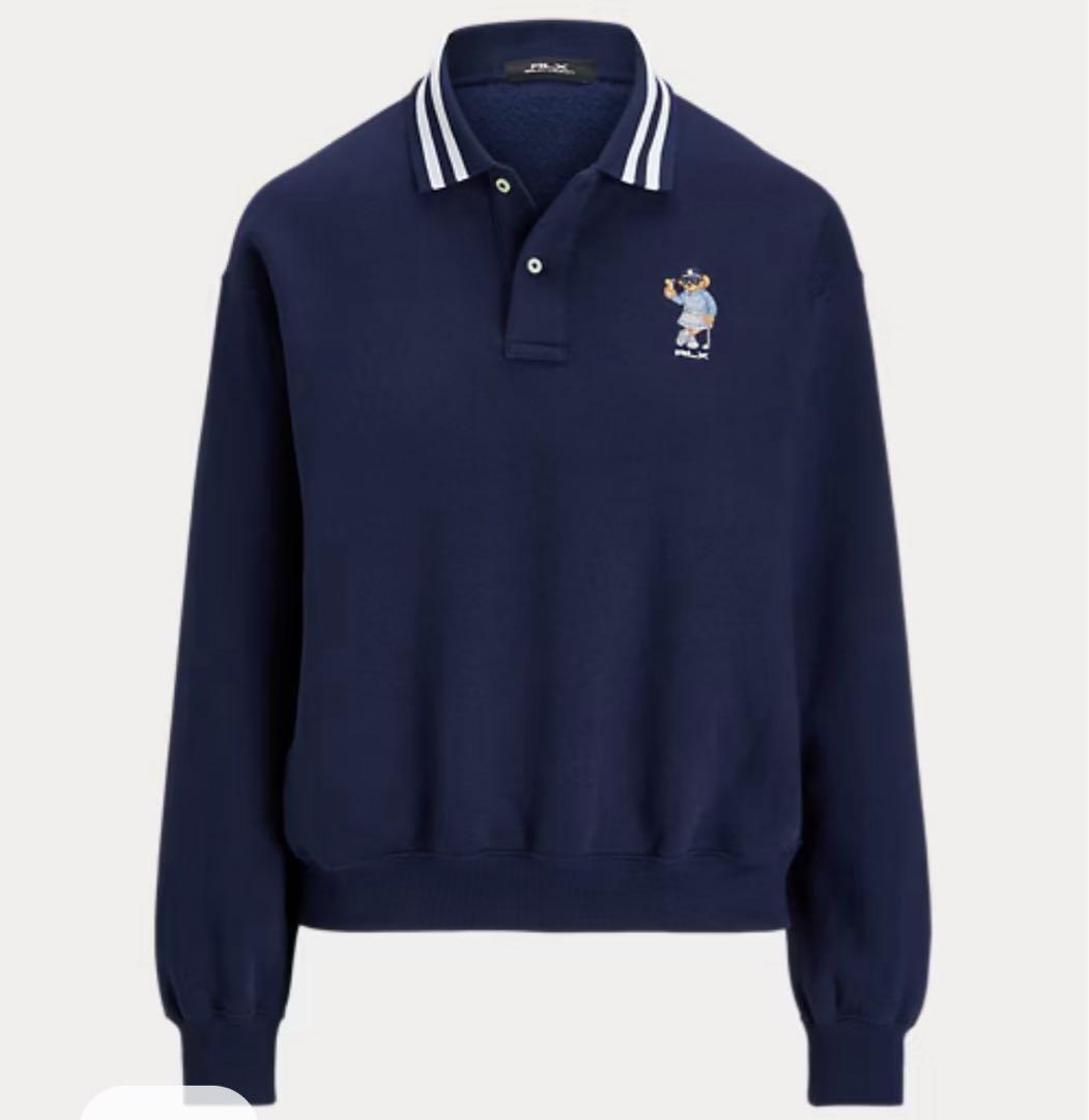 RLX 刺繍キャラクター ネイビー長袖ポロシャツ ゴルフ ラルフローレン ベア