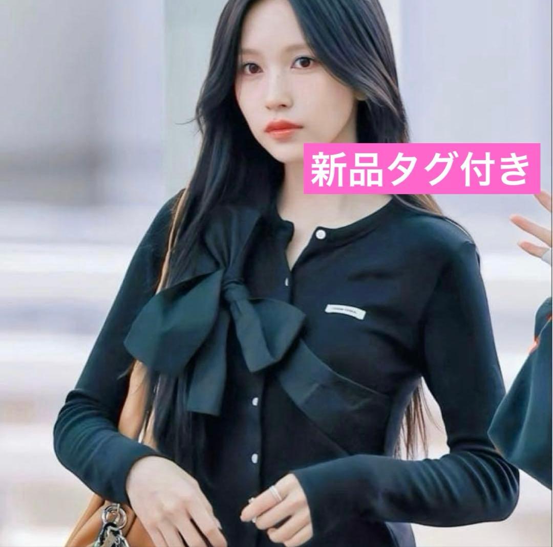 【新品タグ付】Ribbon Tie Knit Cardigan black