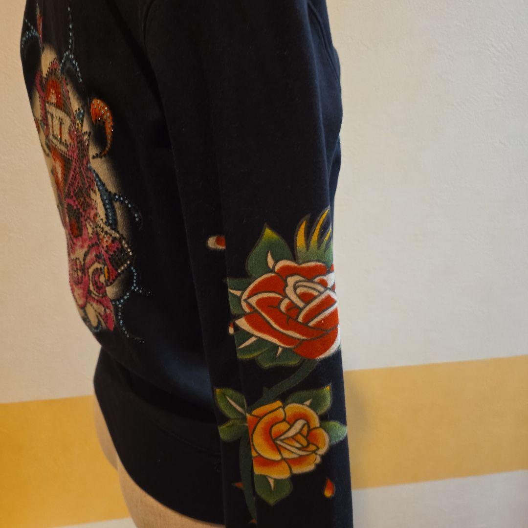 Ed Hardy花柄刺繍 パーカー 黒 Seattle 1968