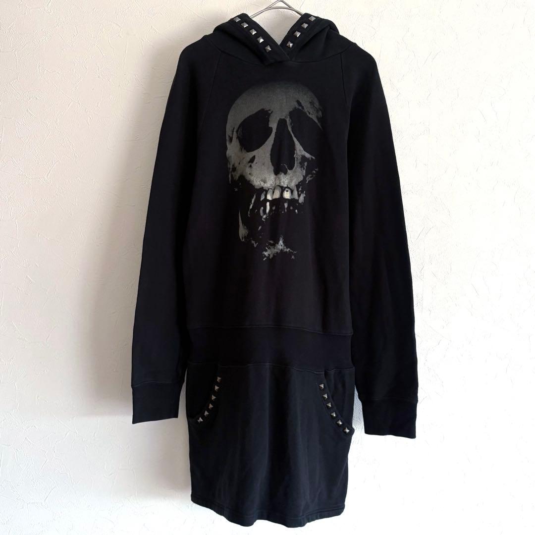 ヒステリックグラマー ロングパーカー スカルベリー スタッズ ワンピース 黒