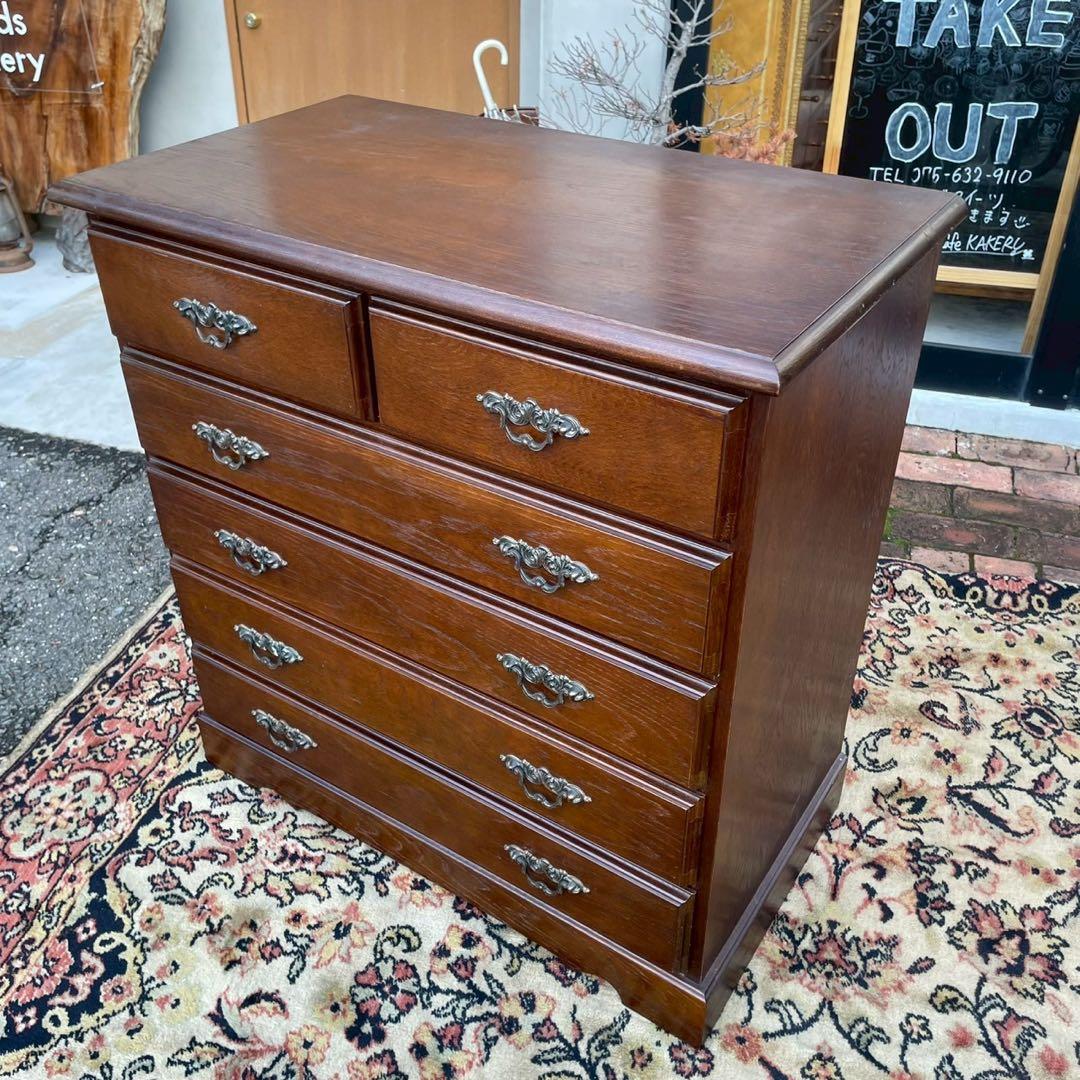 筑後民芸　ダークブラウン木製チェスト 6引き出し