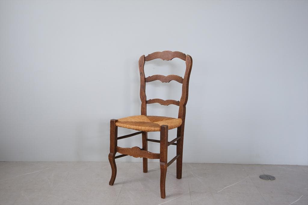 フランスアンティーク猫脚ダイニングチェア/イス/ラッシュシート(90-9-1)