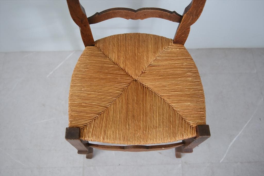 フランスアンティーク猫脚ダイニングチェア/イス/ラッシュシート(90-9-1)