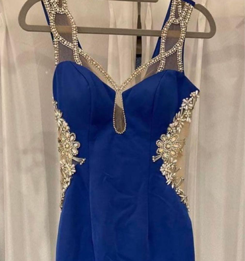 ＭサイズAngelRビーズ装飾青色タイトドレス