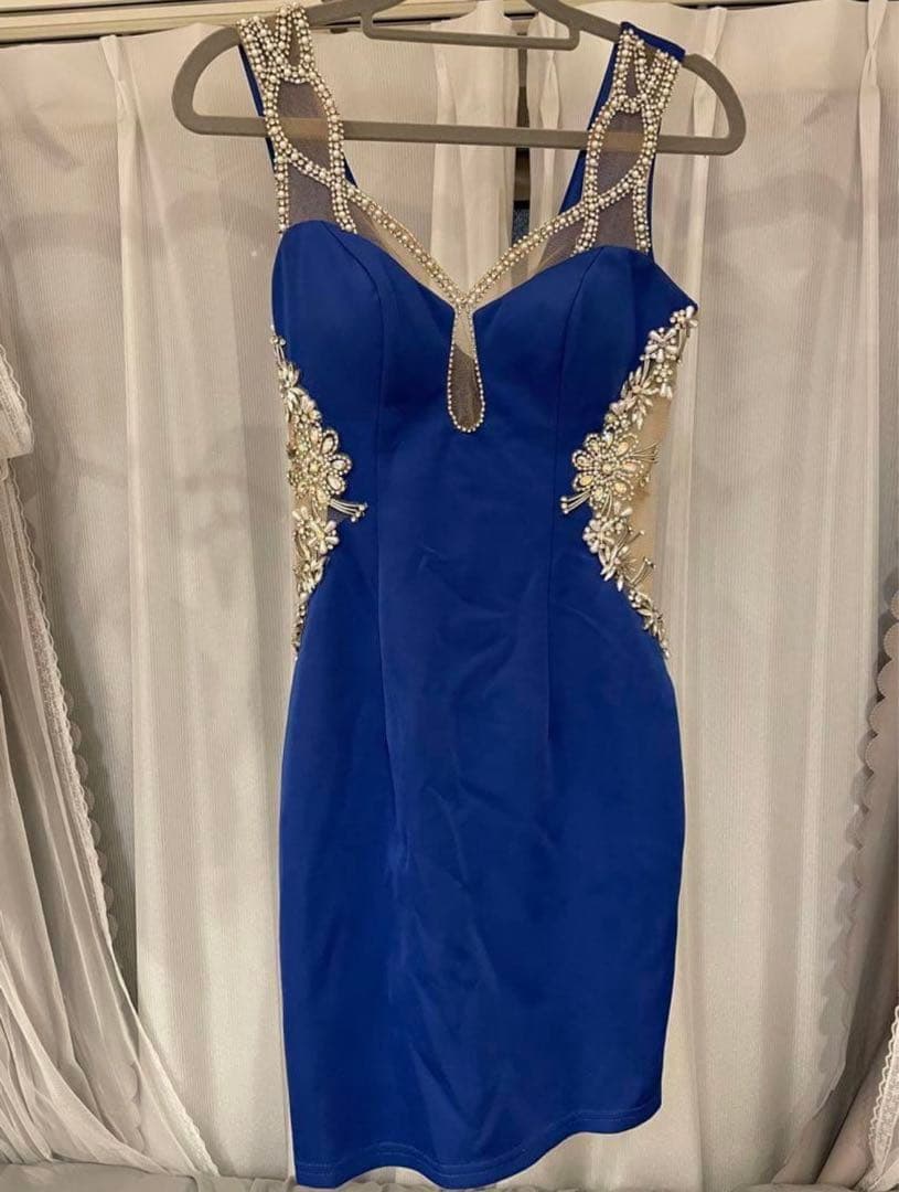 ＭサイズAngelRビーズ装飾青色タイトドレス