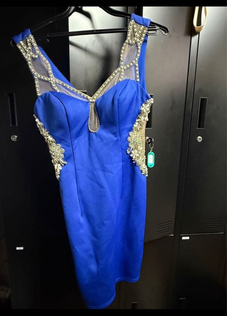 ＭサイズAngelRビーズ装飾青色タイトドレス