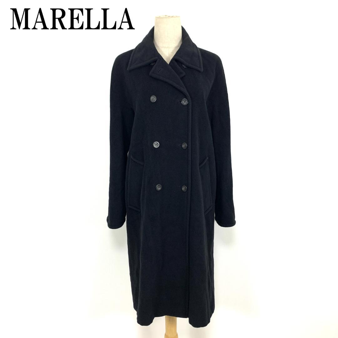 LA8545 マレーラ ロングコート 黒 ブラック ウール アンゴラ 40.