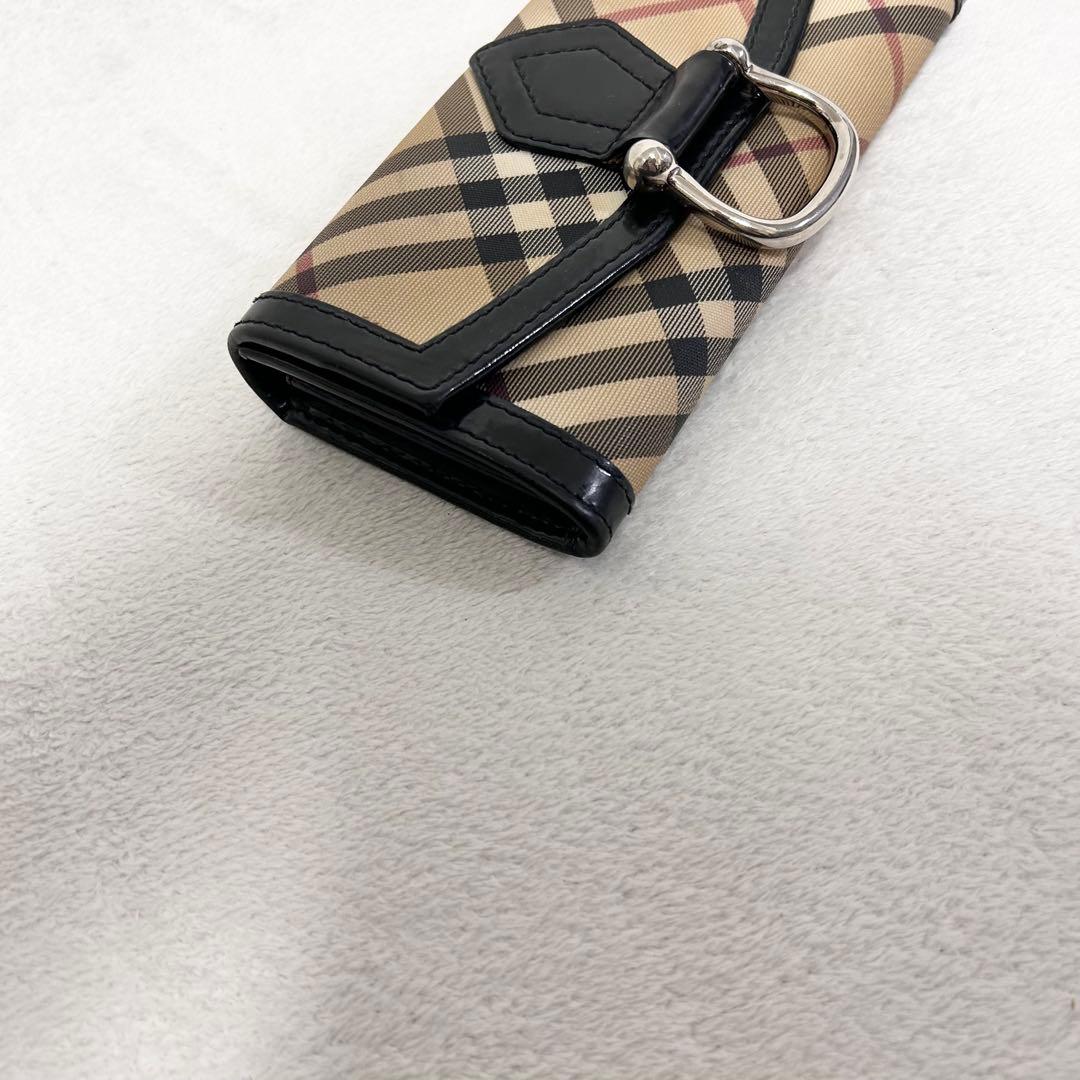 バーバリー ノバチェック 長財布 BURBERRY シルバー金具フラップ PVC