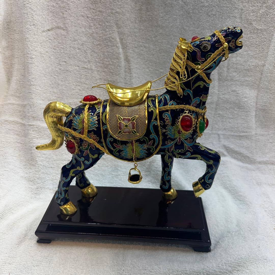 中国工芸　七宝焼　馬　金工細工馬置物