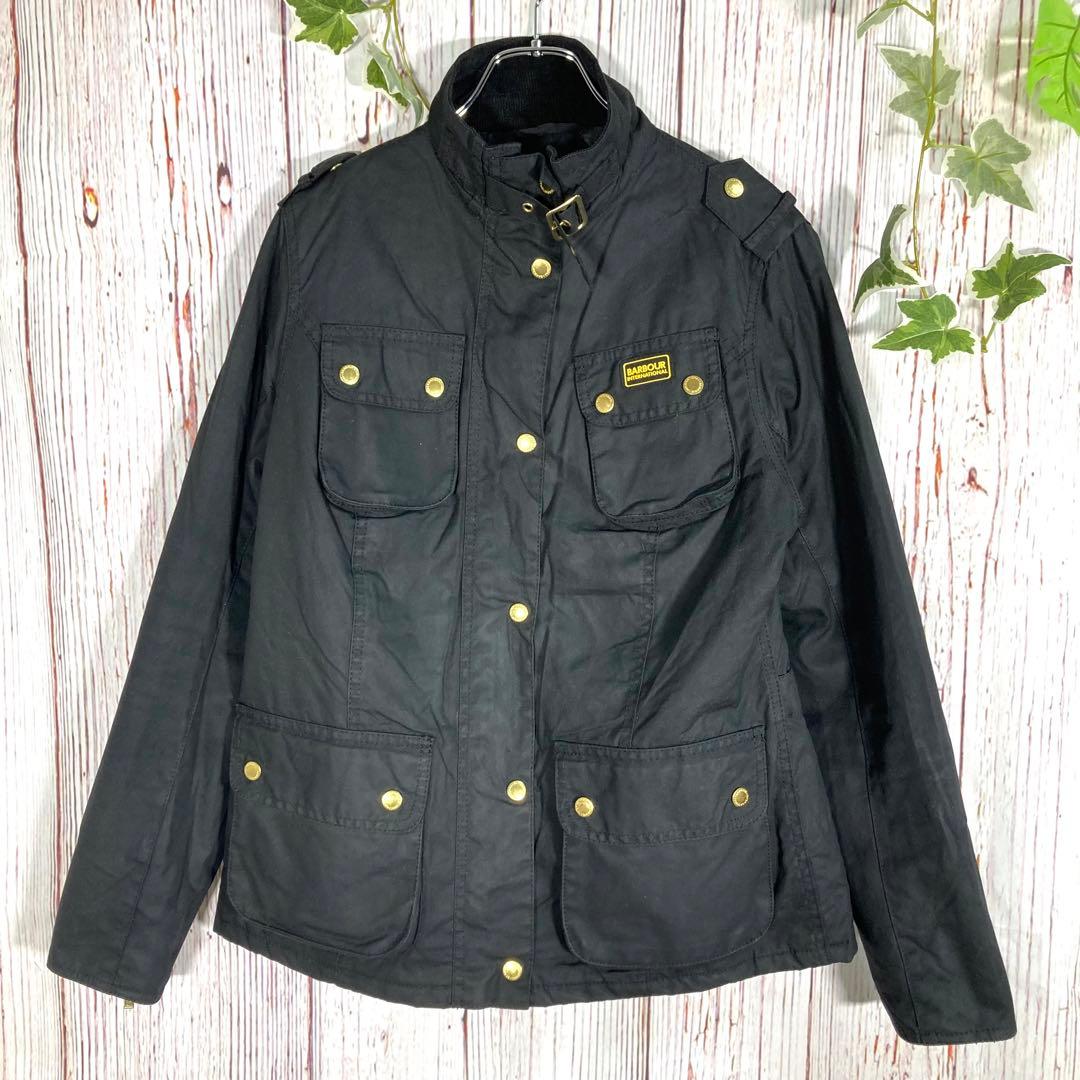 【美品】Barbour バブアー オイルドジャケット　モッズコート　黒　ロゴ