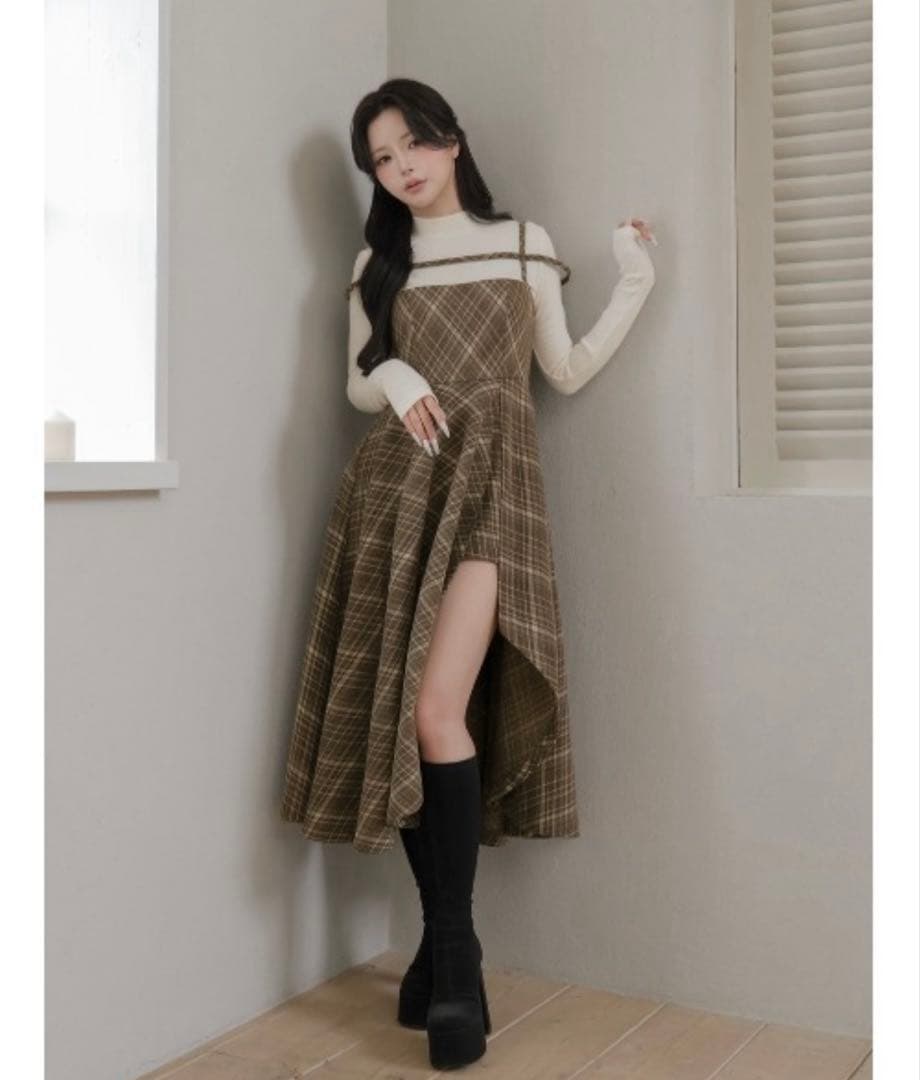 ダーリッチ MOC レイヤードチェックイレヘムミディワンピース F