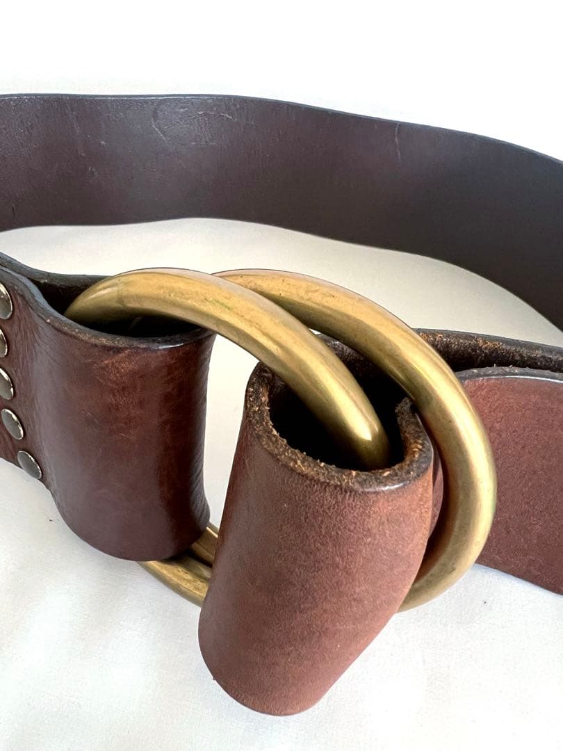 【Ralph Lauren】 激レア　ブラウンレザーベルト ダブルOリング　極太