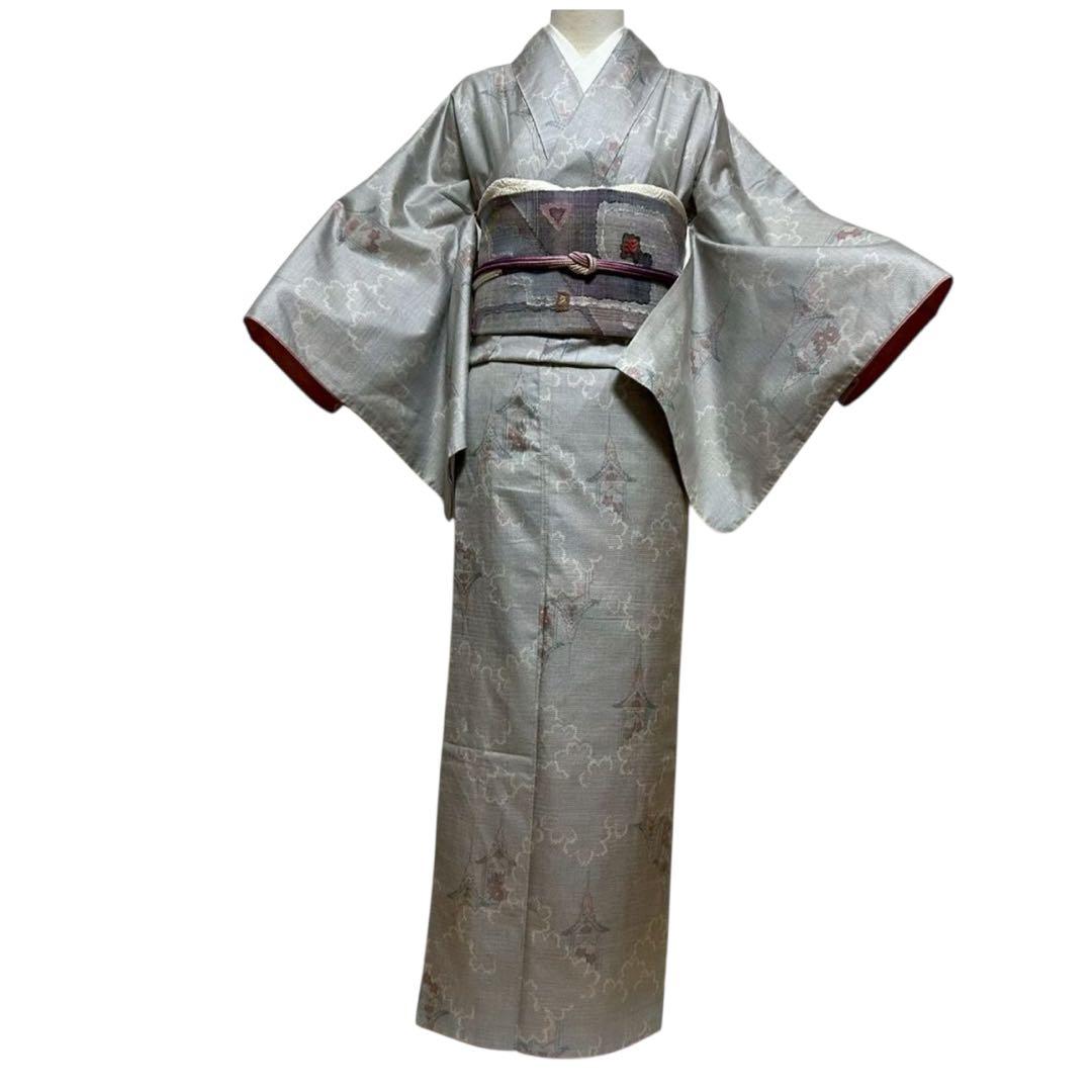 未使用近い　美品　袷　正絹　白紬　大島紬　白大島紬　小紋　フルセット