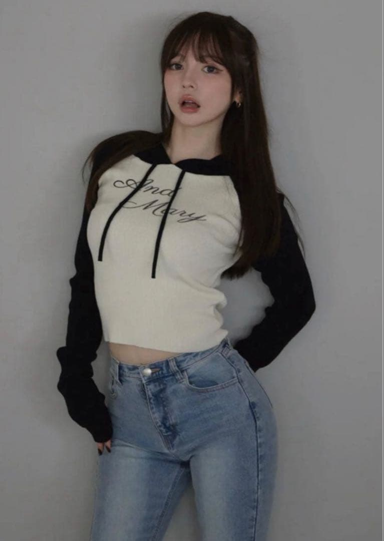 トップス andmary Letter mary logo tops black