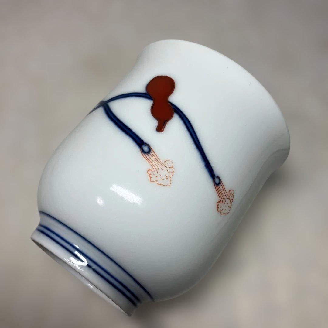 十四代　酒井田柿右衛門　染錦　瓢文　湯呑　共箱