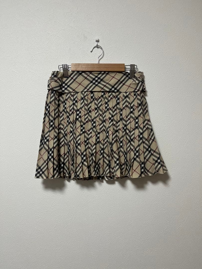 バーバリーブルーレーベル ハニーベージュ ノバチェック プリーツミニスカート