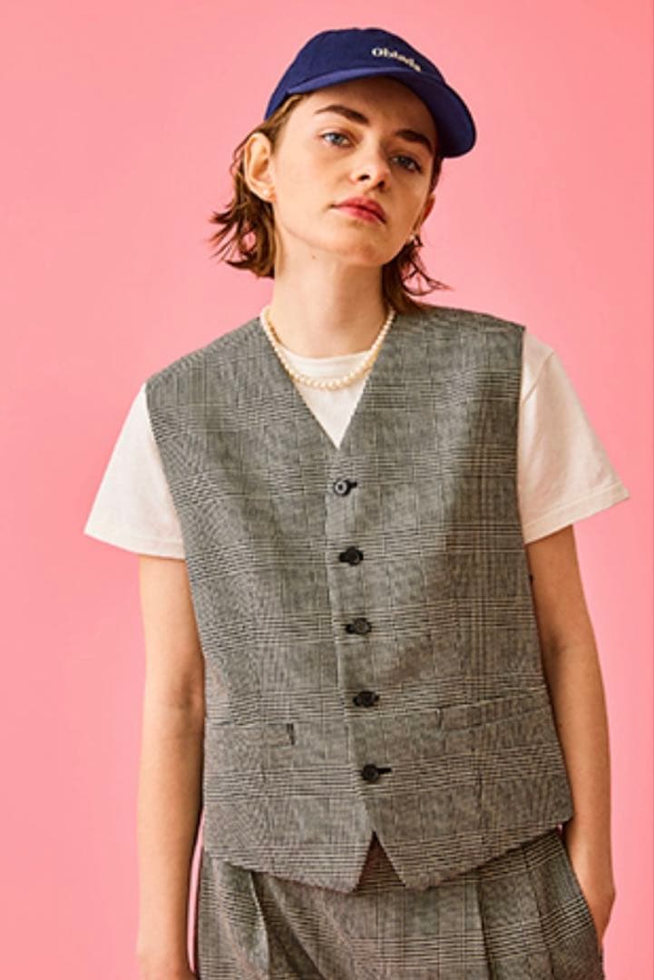 Oblada グレー系チェック ベスト